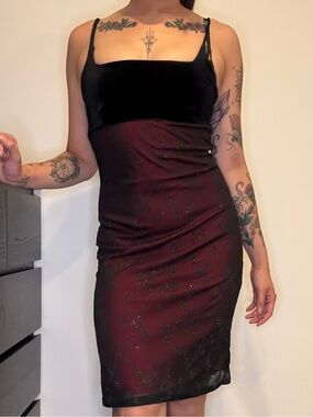 Square Neck Goth/Vampy Red Floral Dress